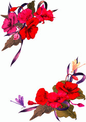 Floral watercolor template for card or invitation, summer poster with poppy flowers and leaves. 