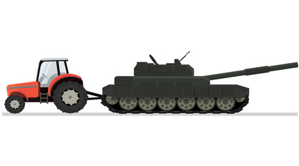 Fototapeta premium tractor pulls big green battle tank towed war conflict