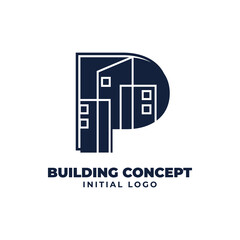 letter P with building object initial vector logo design suitable for real estate and property business