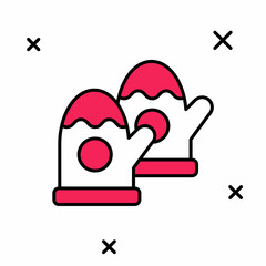 Filled outline Pair of knitted christmas mittens icon isolated on white background. Mitten icon. Merry Christmas and Happy New Year. Vector