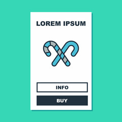 Filled outline Christmas candy cane with stripes icon isolated on turquoise background. Merry Christmas and Happy New Year. Vector