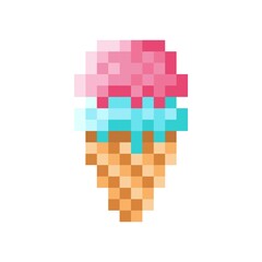 Colorful ice cream cone pixel art. Vector illustration.