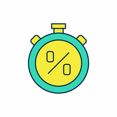 Filled outline Stopwatch with percent discount icon isolated on white background. Time timer sign. Vector