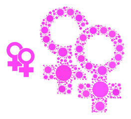 Female signs mosaic icon. Vector mosaic is formed from scattered virulent elements. Viral mosaic female signs icon. Female signs mosaic for isolation templates.