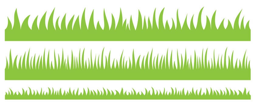 Green grass, vector set for creating landscape designs in flat cartoon style. Natural material for drawing children's cards.