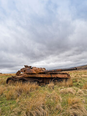 Otterburn ranges, Northumberland, UK with tanks used for target ractice