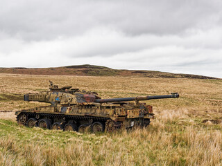 Fototapeta premium Otterburn ranges, Northumberland, UK with tanks used for target ractice