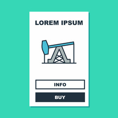 Filled outline Oil pump or pump jack icon isolated on turquoise background. Oil rig. Vector