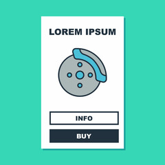 Filled outline Car brake disk with caliper icon isolated on turquoise background. Vector