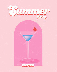 Martini. Retro posters with alcohol cocktails. 90s 80s 70s groovy posters