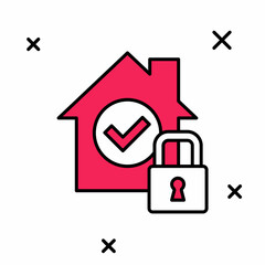 Filled outline House under protection icon isolated on white background. Home and lock. Protection, safety, security, protect, defense concept. Vector
