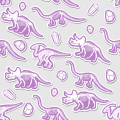  Sticker vector pattern with dinosaur skeleton. 