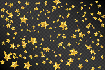 Golden confetti festive vector template with colored confetti star shape on transparent background
