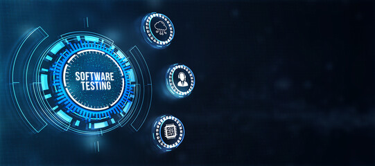 Obraz premium Internet, business, Technology and network concept. Inscription SOFTWARE TESTING on the virtual display. 3d illustration.