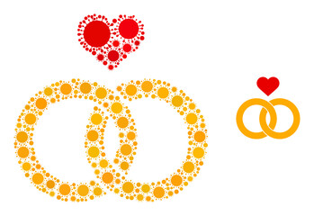 Fototapeta premium Wedding rings mosaic icon. Vector collage is done with randomized infection elements. Infection mosaic wedding rings icon. Wedding rings mosaic for breakout templates.