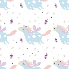 Pattern with cute Pegasus 