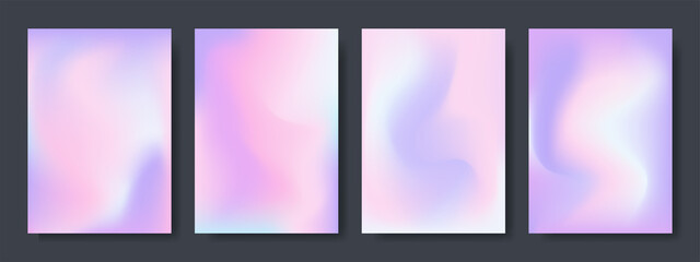 Set of blurred backgrounds with light abstract blurred color gradients. Holographic effect. Templates collection for brochures, posters, banners, flyers and cards. 