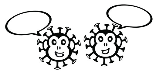 Cartoon smallpox, monkey virus or monkeypox diagnoses. The virus belongs to the genus Orthopoxvirus in the family Poxviridae. infectious disease. Ape face.Vector monkey pox symbol or icon. Stickman.