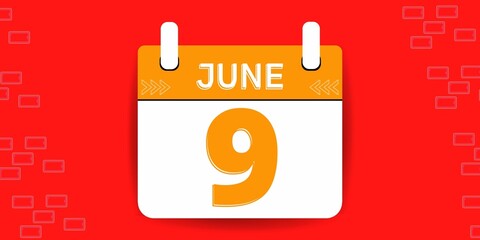 9th day of the calendar. Banner with nine on an red background with a white calendar