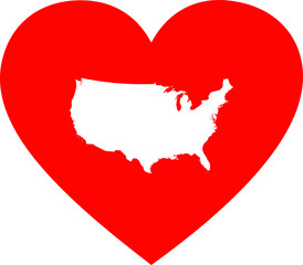 White Map of United States of America inside red heart shape