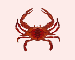 Sea crab in paper cut style. Vector illustration for advertising, company card, cover, poster, banner.