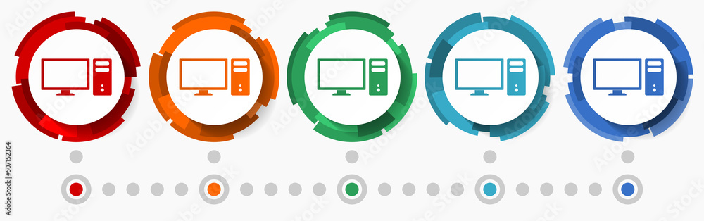 Leinwandbilder Computer concept vector icon set, modern design abstract web buttons in 5 color options, infographic template for webdesign and mobile apps