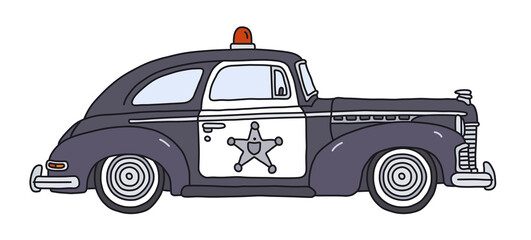 The vectorized hand drawing of an old black police car - 507152557