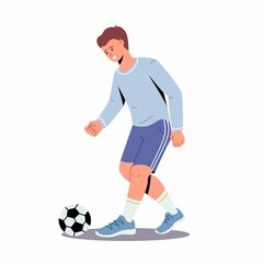 Football player. Sportsman character play soccer. Boy or guy practicing skills, enjoying football game