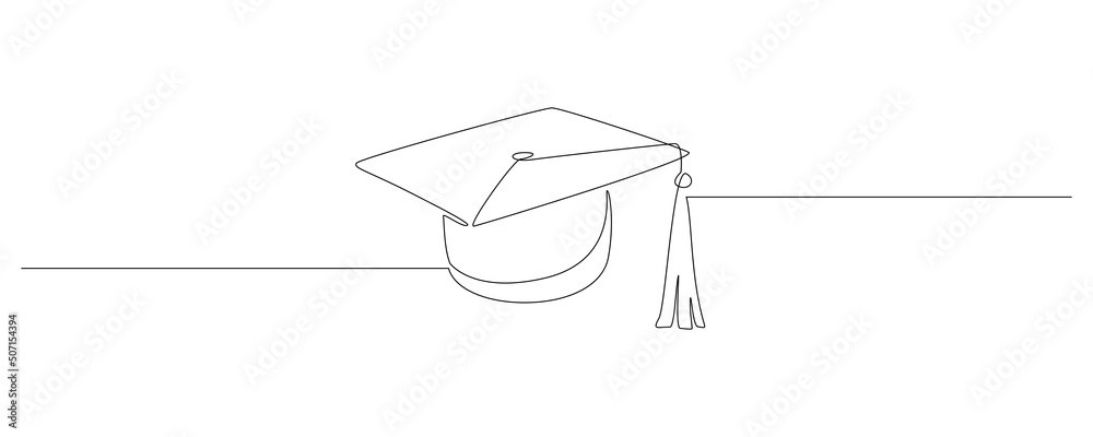 Leinwandbilder one continuous line drawing of graduation hat. studying graduate thin symbol in simple linear style.