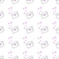 Valentine's Day seamless pattern with envelopes and hearts 