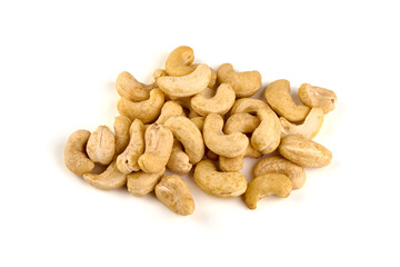 Organic Cashew nuts, close-up, isolated on white background.