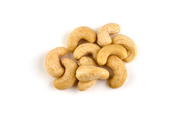Organic Cashew nuts, close-up, isolated on white background.