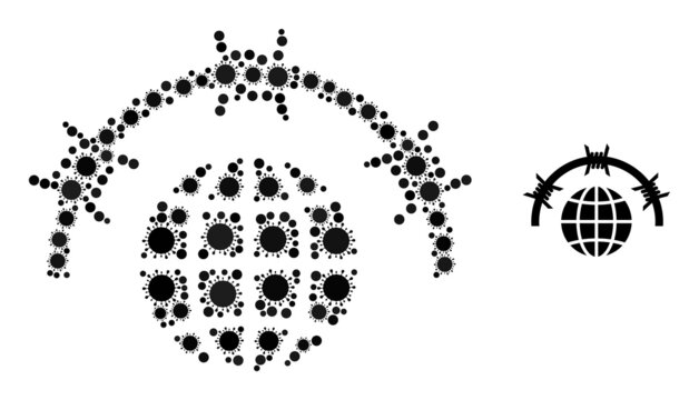 World jail mosaic icon. Vector mosaic is done from randomized bacilla elements. Viral mosaic world jail icon. World jail mosaic for isolation images.