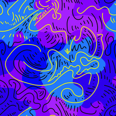 Abstract unique decorative pattern with hand drawn wave shapes and chaotic lines 
