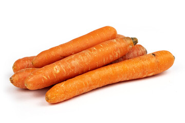Heap of fresh carrots on white background