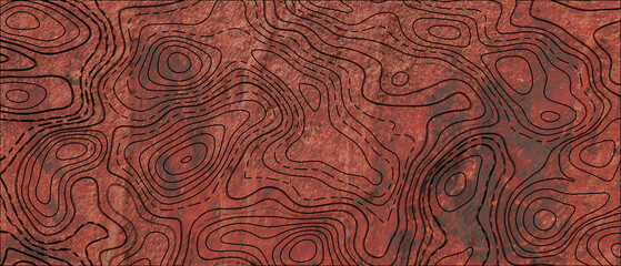 Topographic line contour map with brown grunge texture, Abstract topographic map with lines, Seamless contour topographic map with the Concept of a conditional geography scheme and the terrain path.