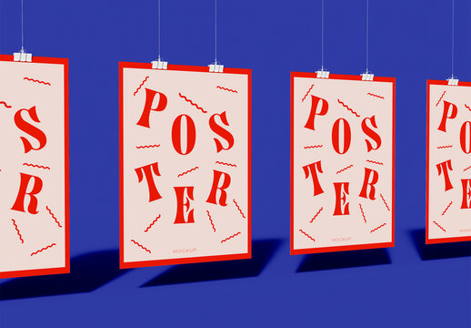 Set of Hanging Posters Mockup