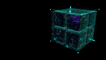 Obraz premium 3d Cube core tesseract qubit cpu cell quantum qubit storage