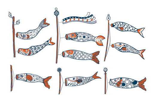 Japanese Koi Kite Illustrations Koinobori Culture
