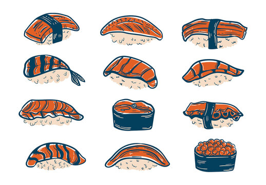 Japanese Sushi Vector Illustration Set