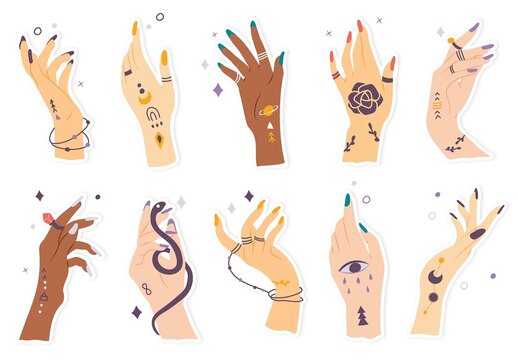 Hand Illustrations with Spiritual Astrology Palmistry Theme