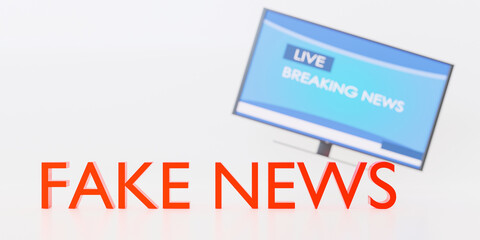 Fake news, propaganda on tv. Fabricated, false material, disinformation. Lies about the political and social situation. 3d rendering.