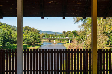 A view from the covered bridge to the bridge on Santa Maria Avenue in Tres Coroas - Brazil