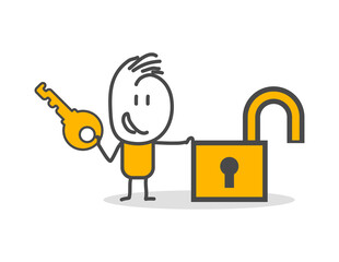 Stick figures. Key to success, business opportunity or solution concept. Banners, infographics, landing pages of the website.