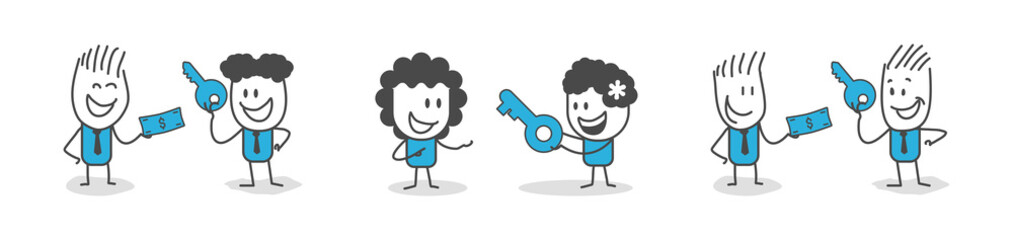 Stick figures. Key to success, business opportunity or solution concept. Banners, infographics, landing pages of the website.