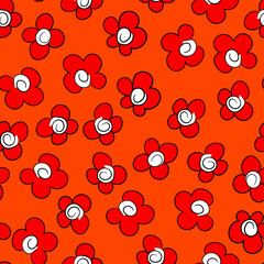 Seamless floral pattern based on traditional folk art ornaments. Colorful flowers on color background. Scandinavian style. Sweden nordic style. Vector illustration. Simple minimalistic pattern