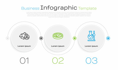 Set line Radioactive, Petri dish with bacteria and Test tube flask on stand. Business infographic template. Vector