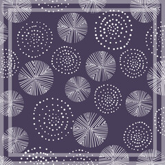 Print for kerchief, bandana, scarf, handkerchief, shawl, neck scarf. Squared pattern with ornament for fabric, textile, silk products. Paisley vector with abstract flowers. Floral folk tracery