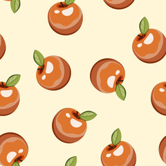 Seamless pattern with apple on white background. Natural delicious fresh tasty fruit. Vector illustration for print, fabric, textile, banner, other design. Stylized apples with leaves. Food concept