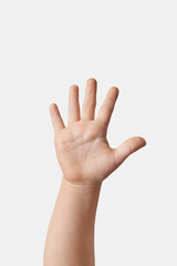 Child hand counting on fingers, five.
